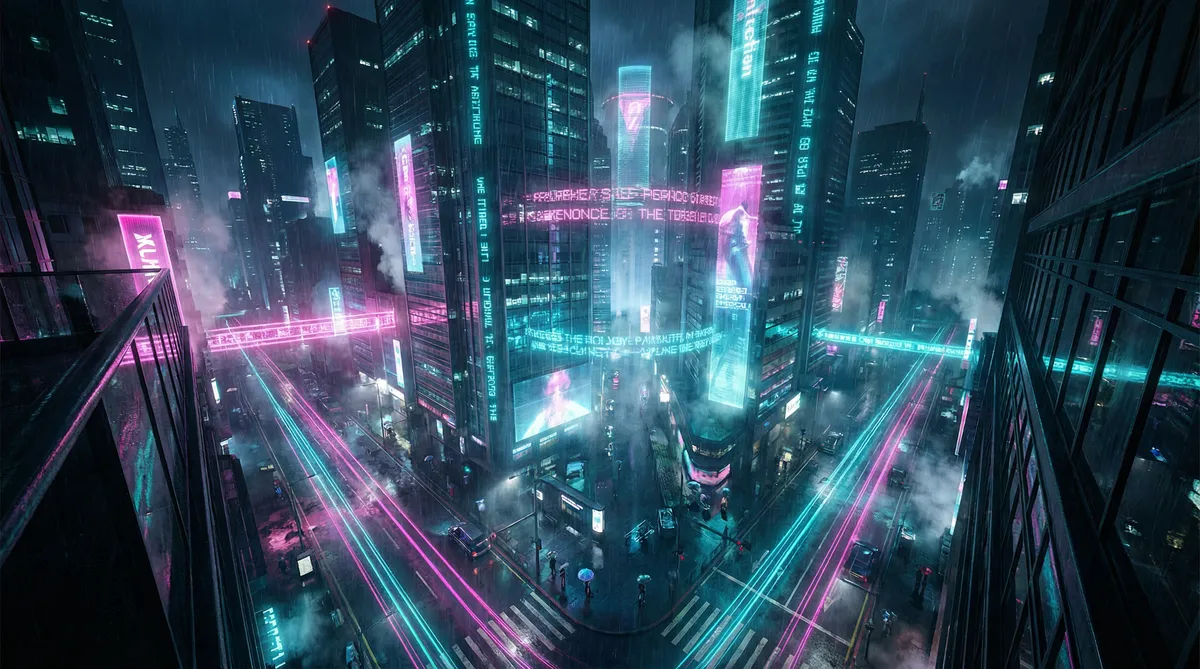 美女禁处受辱 竖屏短剧平台首页背景 - 赛博朋克都市夜景